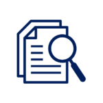 Icon of a magnifying glass over a document, representing document search or analysis.